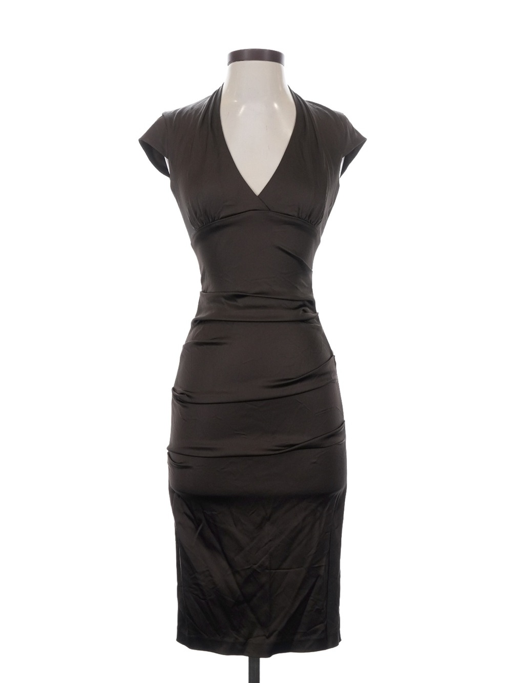 Cache Black Cap-Sleeve Midi Sheath Dress